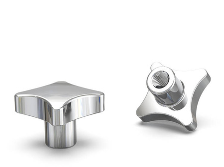 Cross knob made of aluminum similar to DIN 6335 with a blind threaded bushing, D-40mm, H-25mm.