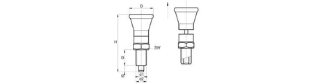Locking pin without lock, with fine thread, made of galvanized steel D-22.5; d1-5; SW-12