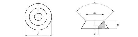 Rozetka z wypustami zabezpieczającymi do śrub stożkowych M4, D-11,9mm d-4,3mm h-3mm a-90°