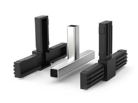 2D-Verbindungsstück für 3 quadratische Profile (T-Typ) A-20mm B-20mm, 1,5mm, schwarz