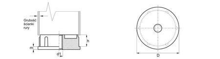 Zaślepka okrągła z gwintem ze stopu cynku D-32mm (31,8-1 1/4") d1-M10x18mm 2,0mm