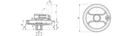 Handwheel with folding revolving handle D-252mm d1H9-8mm