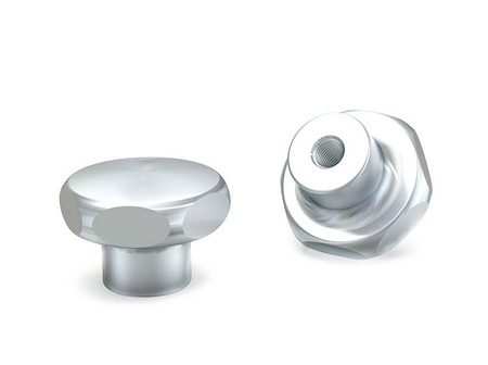 Solid star knob, made of polished stainless steel, with a blind threaded bushing D-27mm M5.