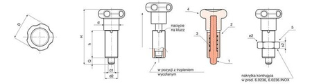 Trzpień ustalający D-33mm d2-M16x1,5mm d1-8mm
