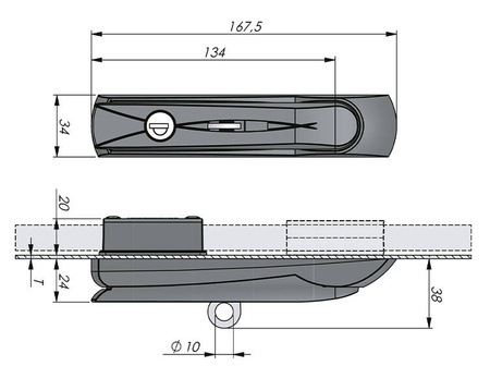 Tilt handle with padlock eye, PA6/PA6, 0.8-1.5 mm, different keys.