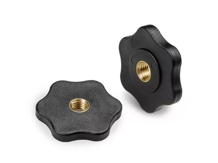 Plochý hvězdicový knoflík s průchozí závitovou vložkou D-50mm M10