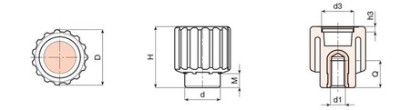 Knurled knob with threaded bushing D-49mm M10