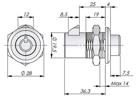 Zamek zatrzaskowy okrągły, z przyciskiem, klucz wspólny IL0205