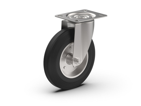 Swivel wheel set, mounting plate, roller bearing, rubber wheel D-100mm a-25mm