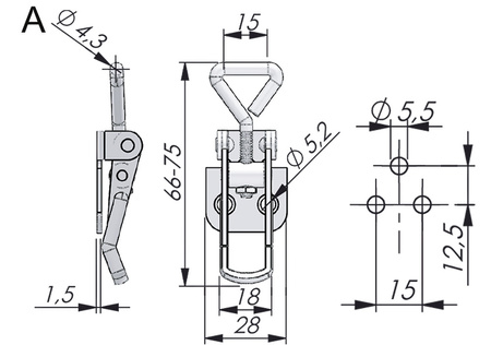 Toggle latch with holes, Type A, stainless steel