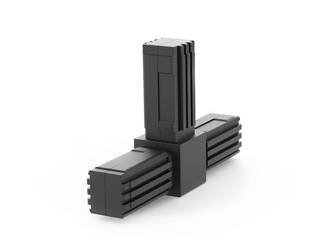 2D-Verbindungsstück für 3 quadratische Profile (T-Typ) A-20mm B-20mm, 1,5mm, schwarz