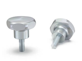Massiver Sterngriff aus poliertem Edelstahl, mit Gewindestift D-50mm M10.
