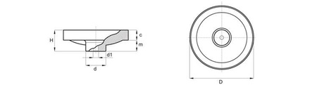 Solid handwheel, aluminum, black, D-160mm; H-47mm; c-18mm; d-38mm; d1-12mm