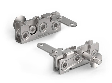 Rotary latch with perpendicular lever, with anti-vibration bushing, single-stage latch, 6.2mm mounting hole, right version, M8 spindle.