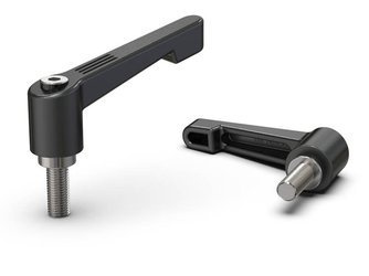 Adjustable lever made of zinc alloy with threaded pin R-42mm M6 x 50mm, slim design, INOX