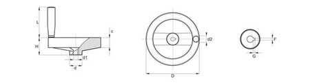 Aluminum handwheel with a fixed revolving handle D-140mm d1-14mm