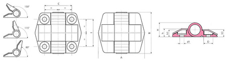 Hinge with position lock A-57mm B-51mm I-34mm d1-5.5mm α-80° Nm 1.7