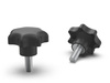 Hvězdicový knoflík s závitovým hřídelem D-40mm, H-25mm, M5 x 40mm, DIN6336