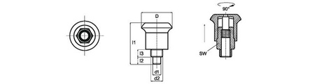 Hřídel pro nastavení MINI s blokací D-21mm d2-M8x0,75mm d1-5mm SW-10