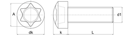 Lens head screw with TORX socket, according to DIN 34812 (formerly DIN 7985) L-8mm T20 M4