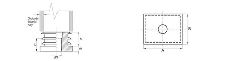 Gewindekappe für rechteckige Profile A-50mm B-25mm d1-M10 1,0mm-1,5(2,0)mm