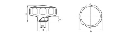 Hvězdicový knoflík s vestavěnou maticí D-32,5mm M4