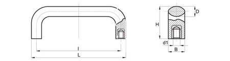 INOX handle with M6 threaded bushings, L - 193