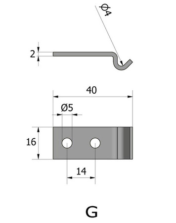Haken mit Löchern, 40x16, Typ G, verzinkter Stahl