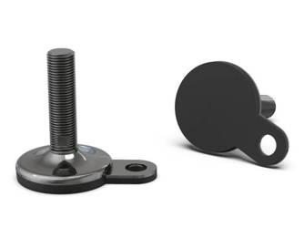 Adjustable stainless steel foot with one-sided mounting bracket, non-slip, D-80mm, M24 x 125mm