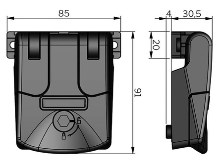 Kompresní odnímatelný závěs, jednostupňový, s bezpečnostním zámkem.