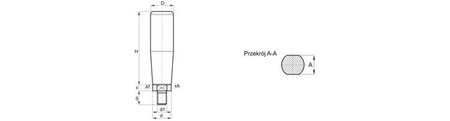 Rotary handle with threaded pin D-21mm H-55mm M6 x 12mm