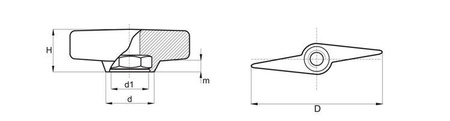 Motýlí knoflík s vnořenou matkou v materiálu D-70mm M10