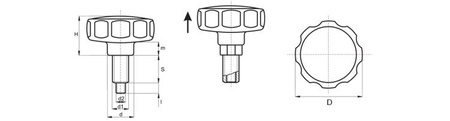 Hřídel určující D-55mm d1-M10x1,0mm d2-5mm s hvězdicovým držákem