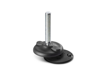 Schwenkfuß mit Befestigungsbohrungen, Schlüsselansatz und rutschfester Unterlage, R15 D-130mm M20