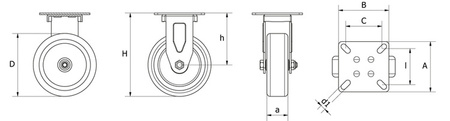 Fixed wheel set, mounting plate, plain bearing, TPA wheel D-75mm a-25mm