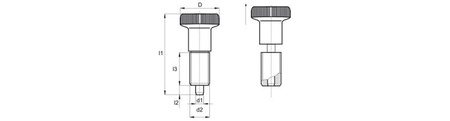 Locating pin without lock, with fine thread, smooth body, D-31mm; d1-10mm; M20x1.5; made of stainless steel.