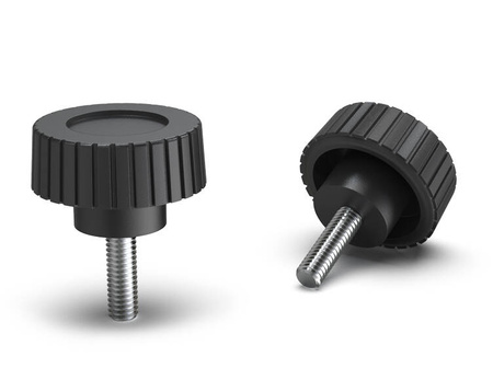 Pokrętło radełkowane z trzpieniem gwintowanym D-22,5mm M5 x 10mm