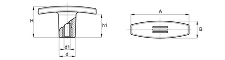 T-handle with threaded bushing A-60mm M6