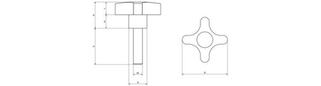 Kreuzgriff mit Gewindestift D-25mm M6 x 25mm weiß