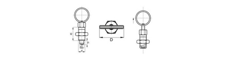 Locating pin D-30mm d-M12 d1-8mm with stainless steel plunger and pull ring.