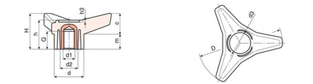 Three-arm knob with smooth bushing D-85mm D10