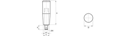 Otočná rukojeť s závitovým hřídelem a šestihrannou dutinou D-21mm H-55mm M6 x 12mm SW3