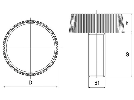 Otočný knoflík s drážkovaným hřídelem, bez výstupku D-25; M8x20