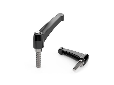 Adjustable lever made of zinc alloy, with a stainless steel threaded spindle and a metal button D-57mm M12