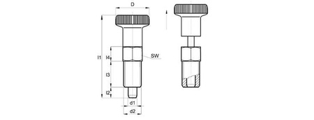 Hřídel určující D-12mm d2-M6x0,75mm SW-6 d1-4mm, INOX