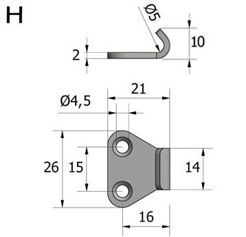 Hák s otvory, 21x26, Typ H, ocel zinkovaná