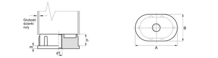 Zaślepka owalna z gwintem ze stopu cynku A-38mm (38,1-1 1/2") B-20mm (19,8-25/32") d1-M10x18mm 2,0mm