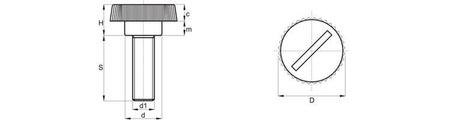 Knurled knob with a screwdriver slot and threaded pin D-15mm M5 x 35mm