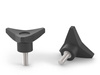 Trojramenný otočný knoflík s závitovým hřídelem D-45mm M8 x 30mm; závit je vložený