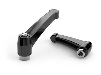 Adjustable lever made of zinc alloy with a threaded bushing R-65mm M10, RAL9005 glossy (deep black), INOX